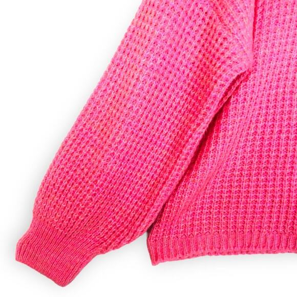 ASOS Women's Design Boxy Balloon Sleeve Pullover Sweater 12 Pink Waffle Knit - Picture 13 of 14